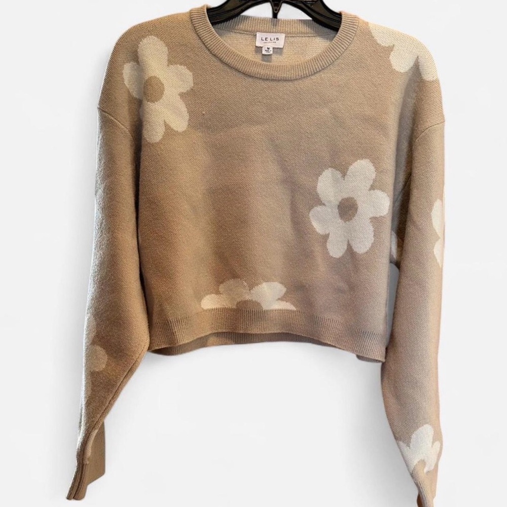 Le Lis Floral Cropped Sweater | Coquette Cottagecore Daisy Knit – Size Medium